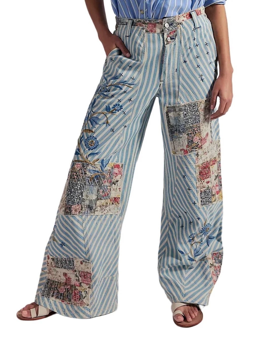 Free People We the Free Runyon Patched Pants-West Ridge Blue - Picture 2 of 10